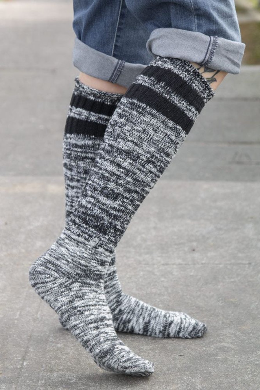 Plus Size DreaM Stockings Plus Size Knee Highs | Top-Striped Marled Slouch Knee Socks