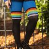 Socks Music Legs Thigh Highs | Black Rainbow Striped Acrylic Thigh Highs