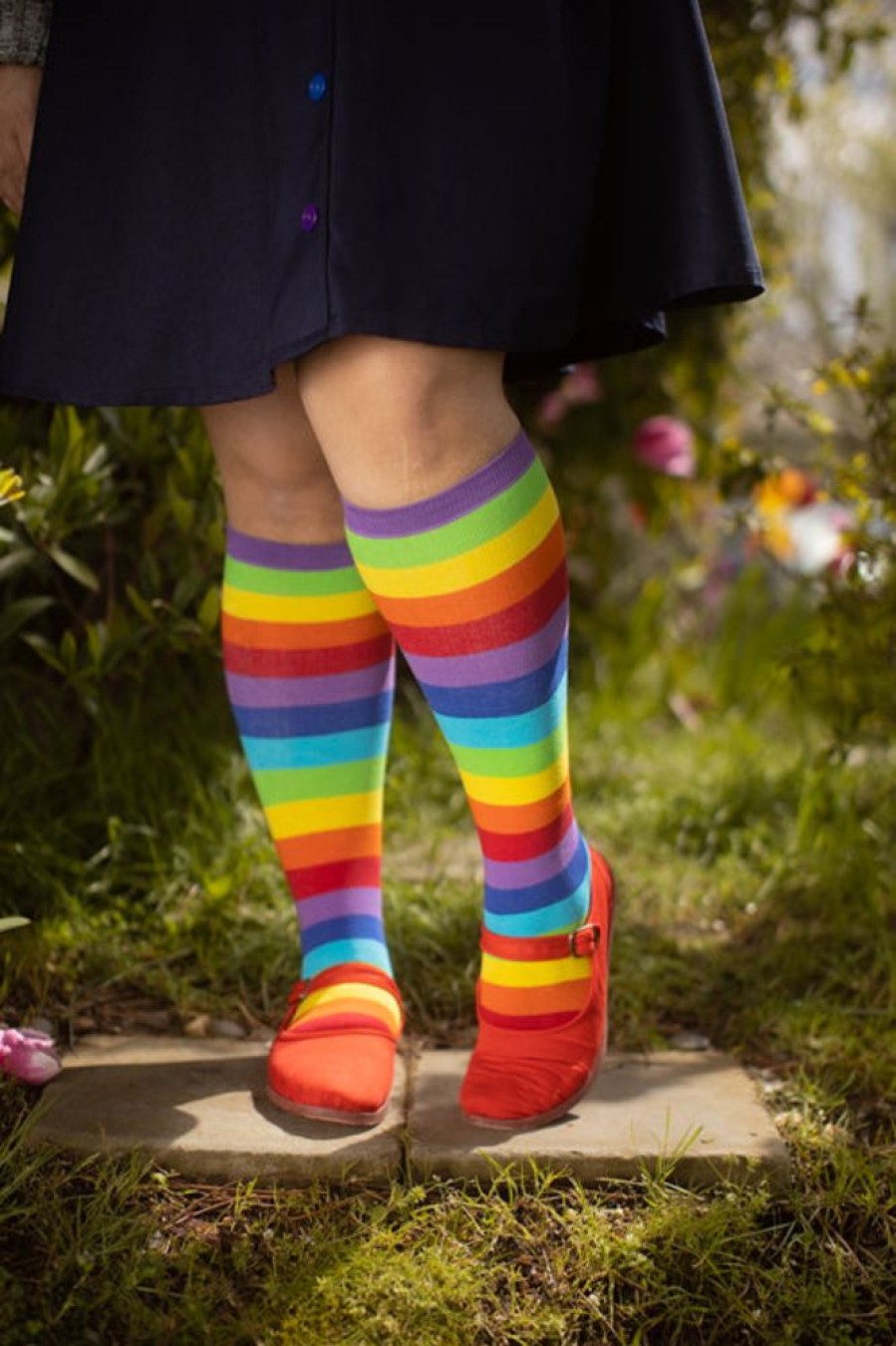 Plus Size Sock It To Me Plus Size Knee Highs | Curvy Rainbow Stripes Knee High