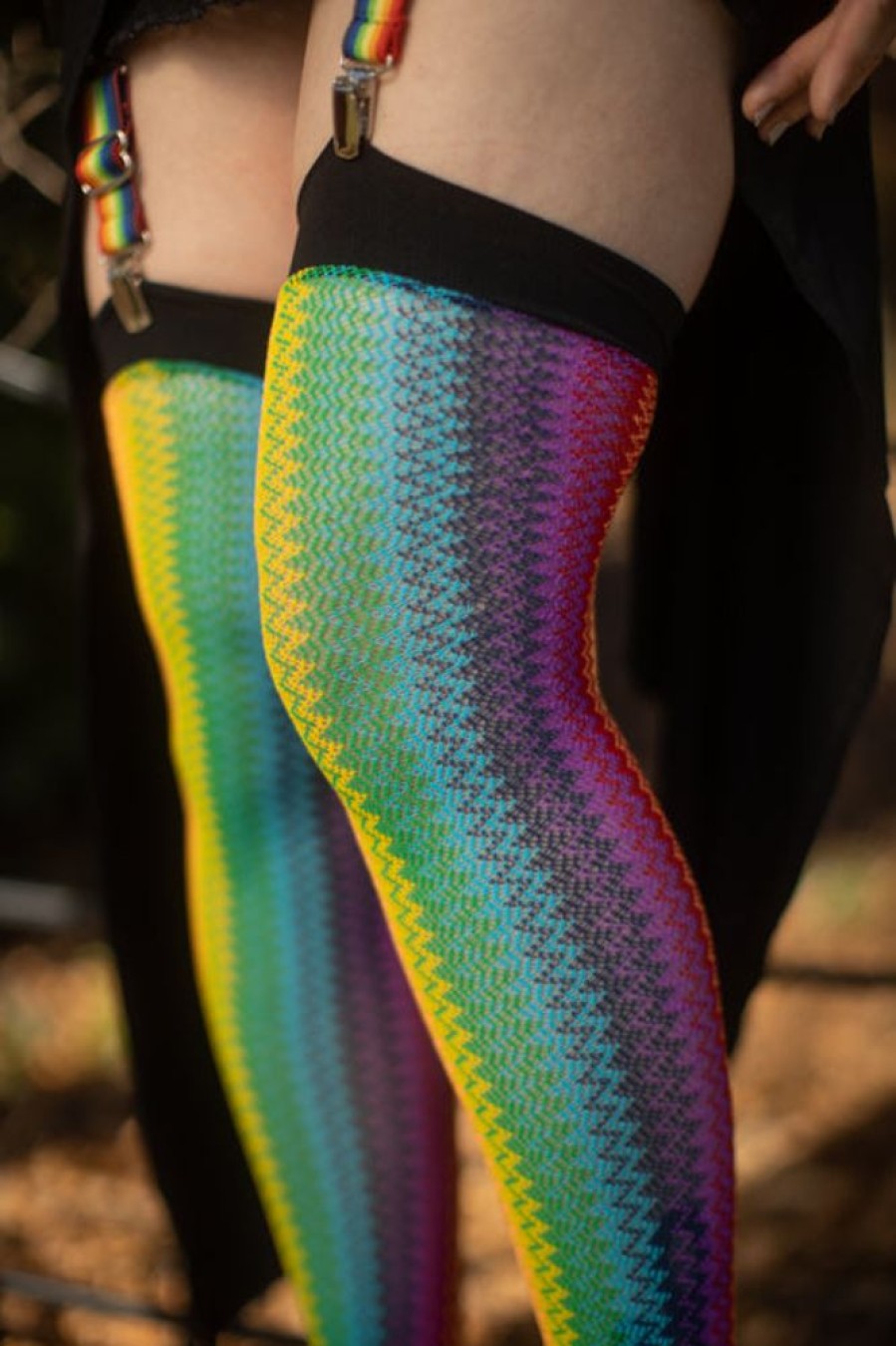 Socks Music Legs Thigh Highs | Zig Zag Rainbow Thigh High