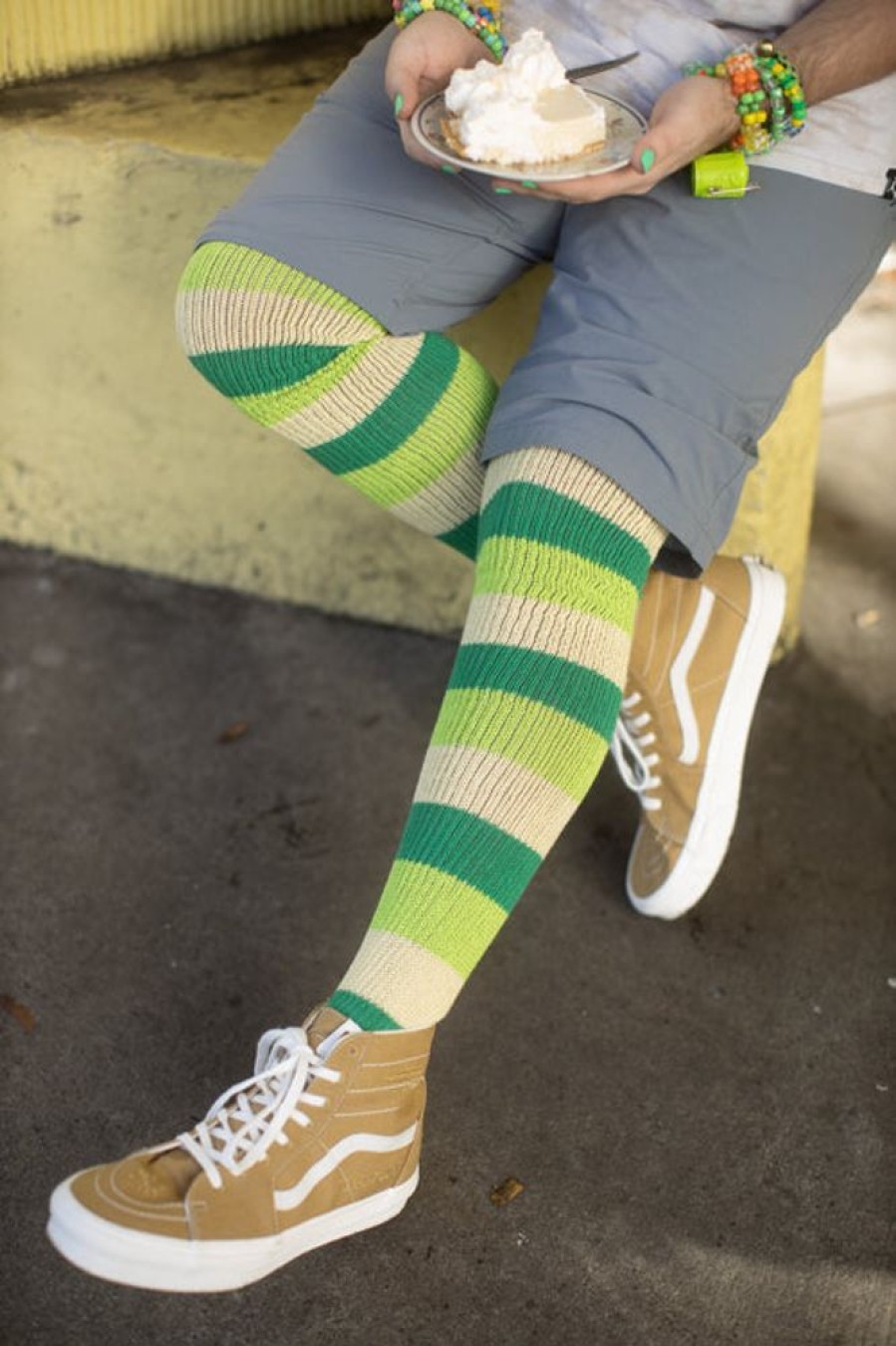 Plus Size DreaM Stockings Plus Size Thigh Highs | Key Lime Stripes Thigh High Socks