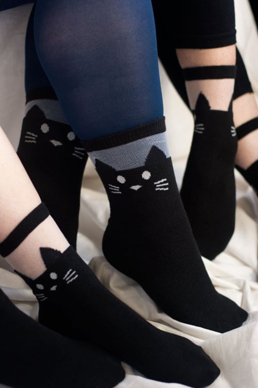 Socks Leg Avenue Anklets | Black Cat Opaque & Sheer Anklet