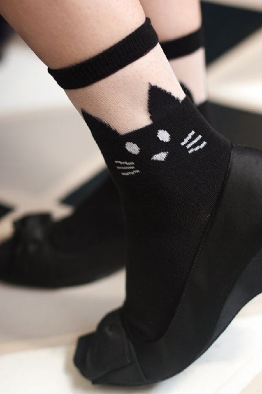 Socks Leg Avenue Anklets | Black Cat Opaque & Sheer Anklet