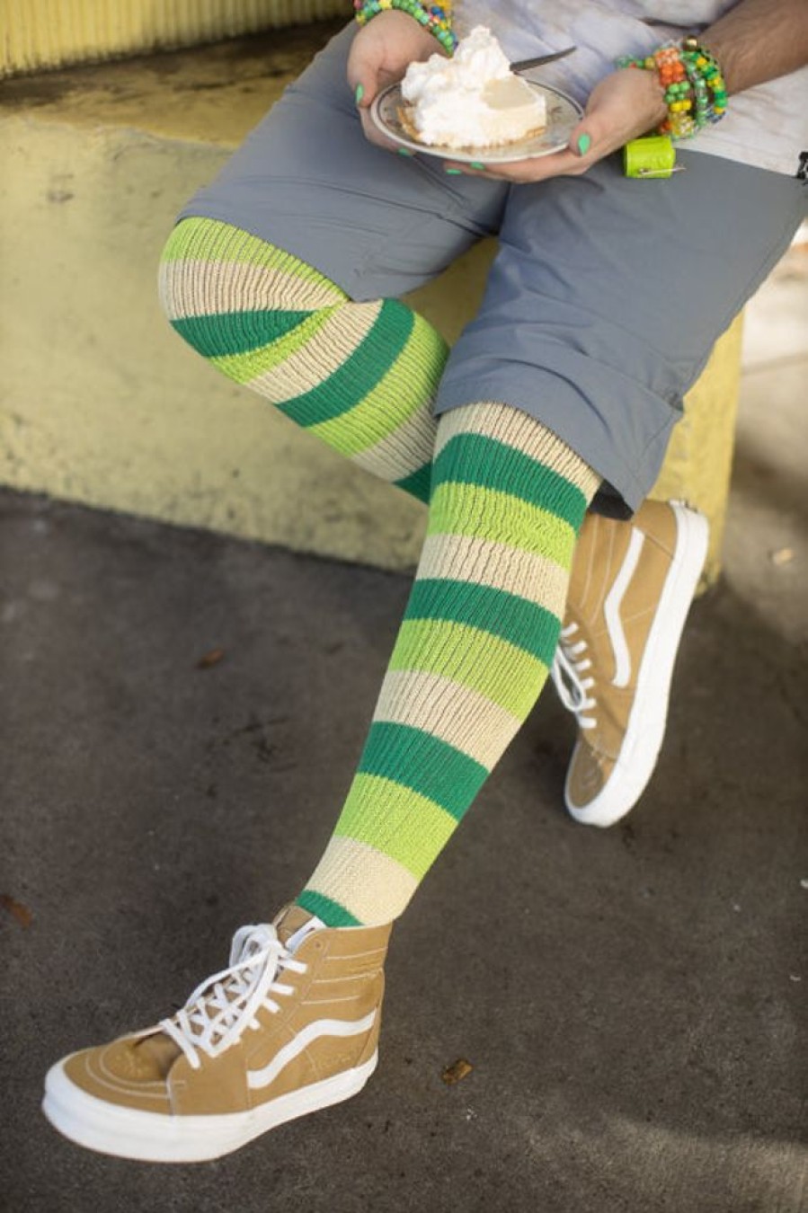 Socks DreaM Stockings Thigh Highs | Key Lime Stripes Thigh High Socks