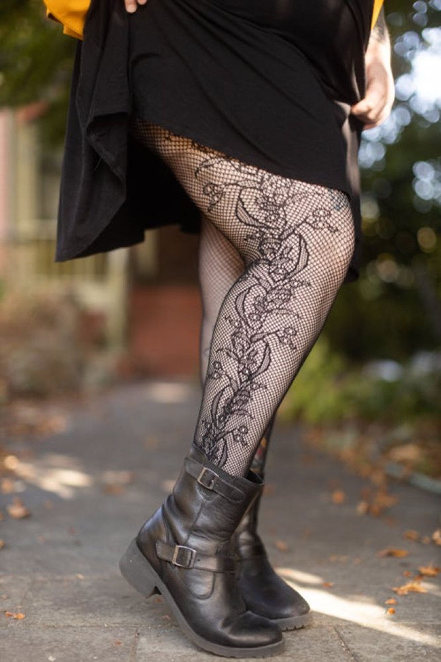 Tights & Leggings Killer Legs Sheer To Waist Tights | Plus Size Side Whimsical Floral Inset Net Tights