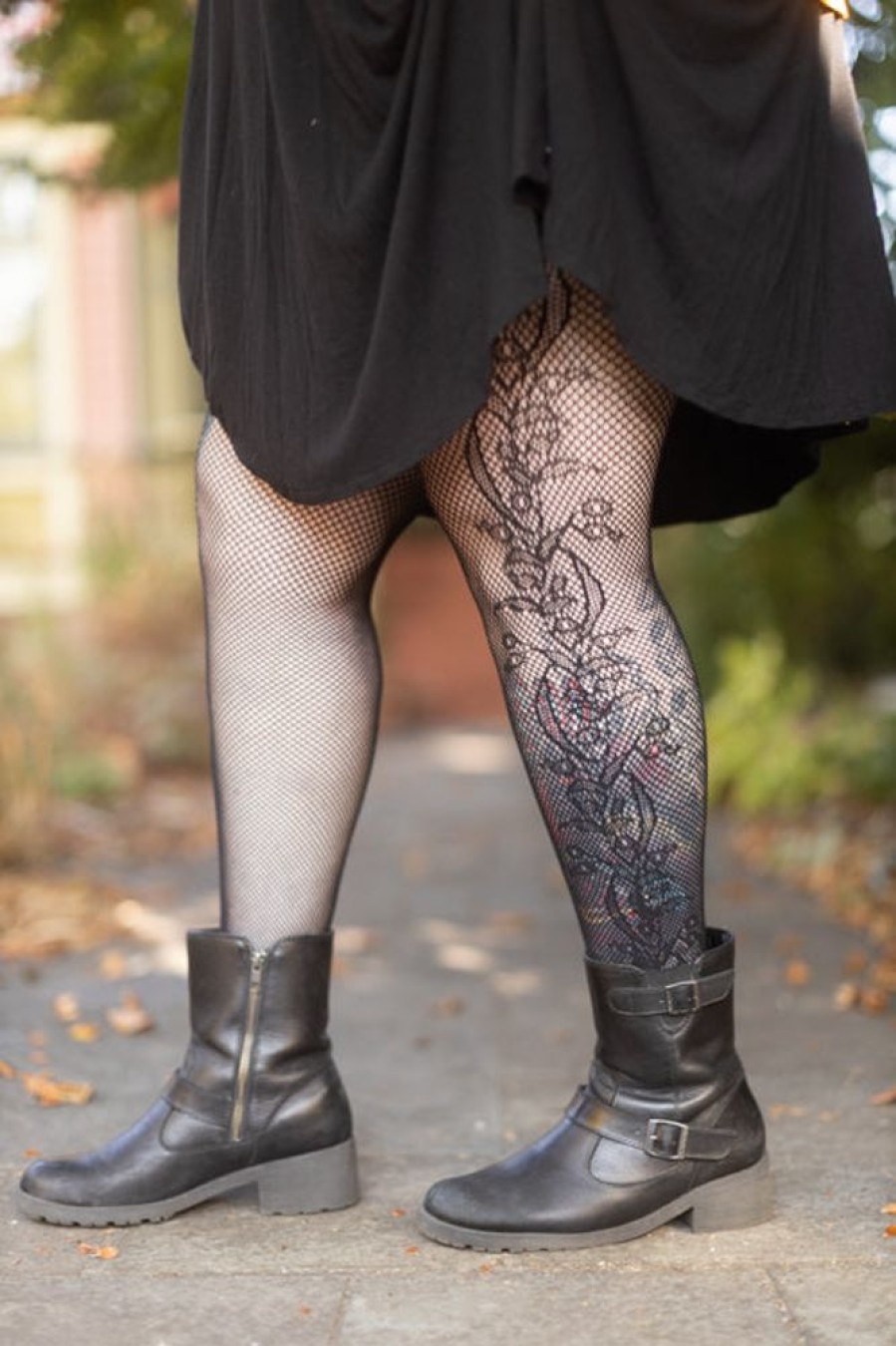 Tights & Leggings Killer Legs Sheer To Waist Tights | Plus Size Side Whimsical Floral Inset Net Tights