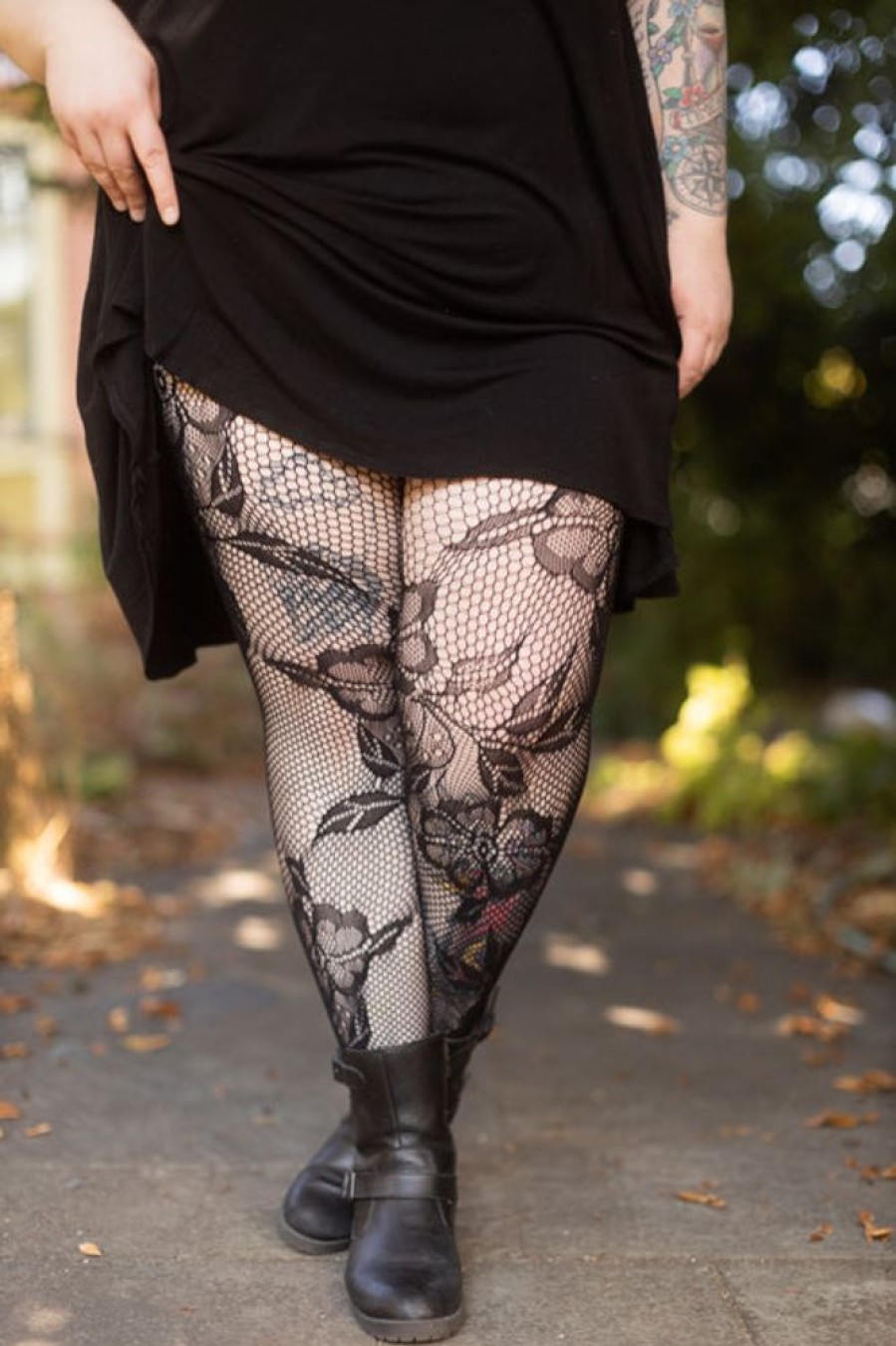 Plus Size Killer Legs Plus Size Tights | Plus Size Florals In Bloom Net Tights