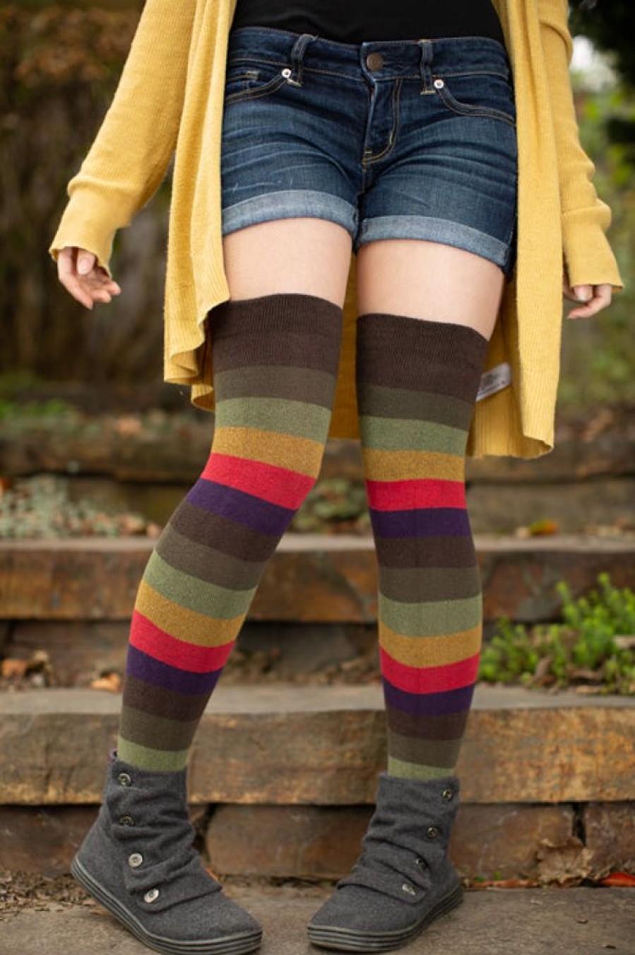 Socks Dreamer Socks Thigh Highs | Extraordinary Autumn Stripes Thigh High