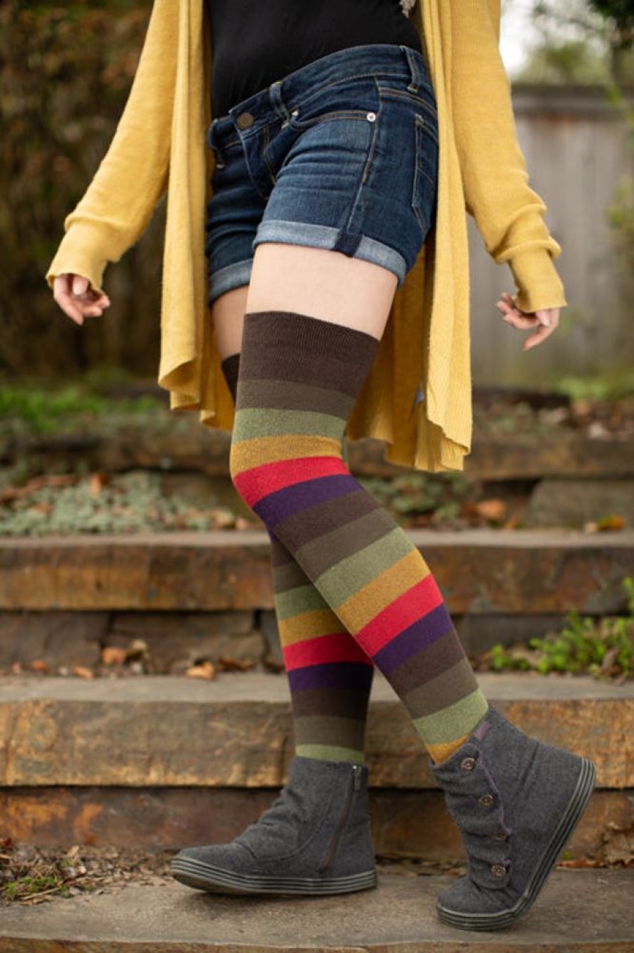 Socks Dreamer Socks Thigh Highs | Extraordinary Autumn Stripes Thigh High