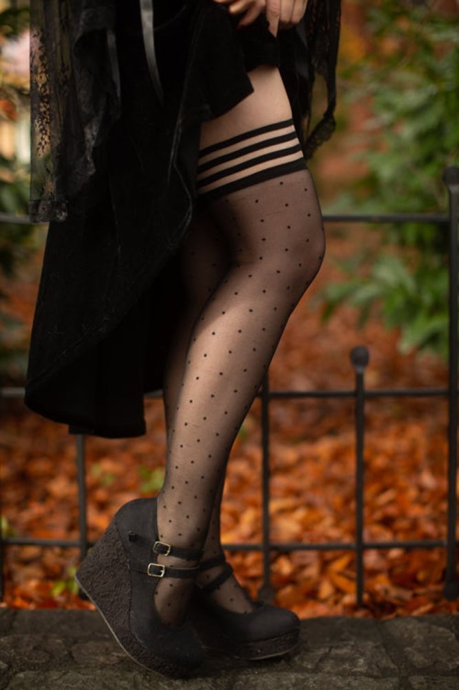 Plus Size Kix'ies Plus Size Stockings | Ally Polka Dot Thigh High With Stay-Up Top