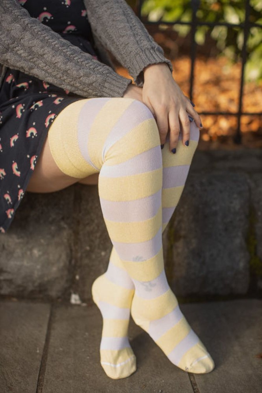 Plus Size Dreamer Socks Plus Size Thigh Highs | Oops! Extraordinary Gossamer Stripes Thigh High