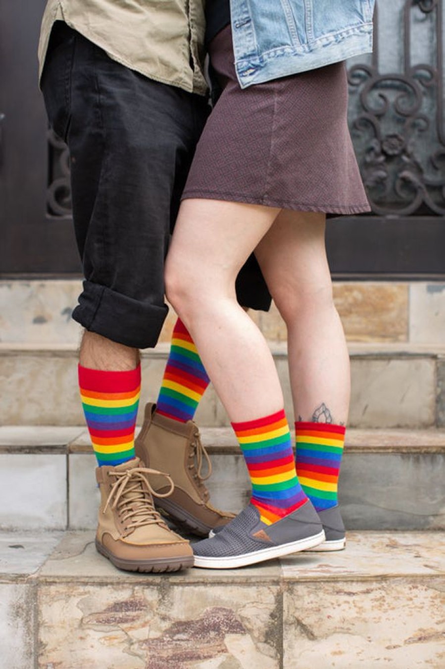 Plus Size Mod Sock Plus Size Crew Socks | Classic Rainbow Striped Crew