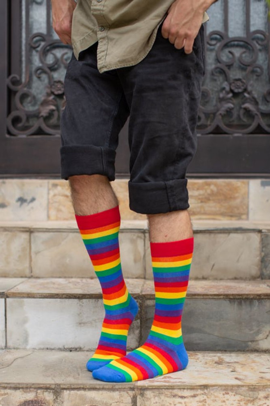 Plus Size Mod Sock Plus Size Crew Socks | Classic Rainbow Striped Crew