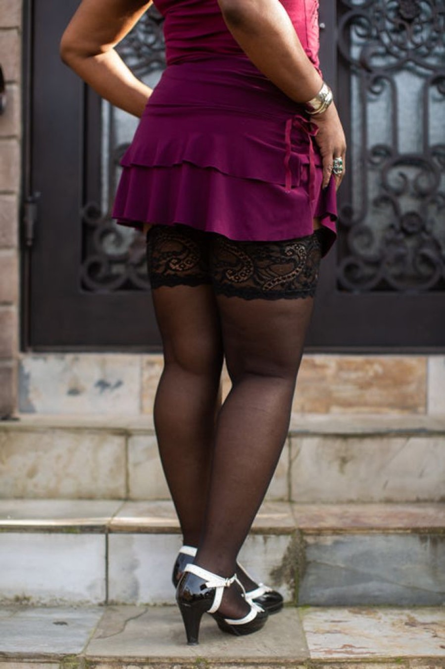 Plus Size Glamory Plus Size Stockings | Comfort Stockings With Floral Lace Stay Up Top