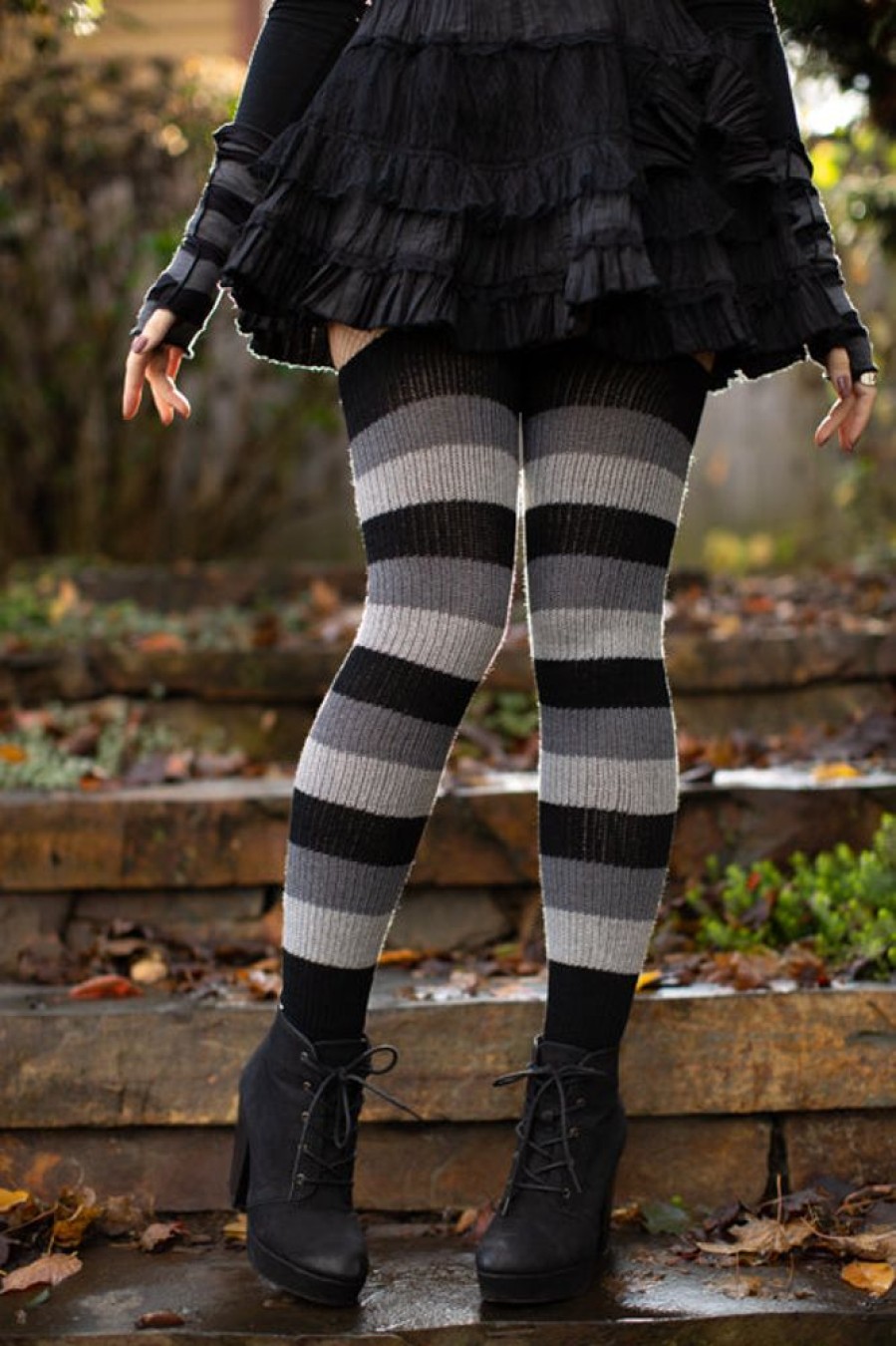 Plus Size DreaM Stockings Plus Size Thigh Highs | Shadow Stripes Thigh High Socks