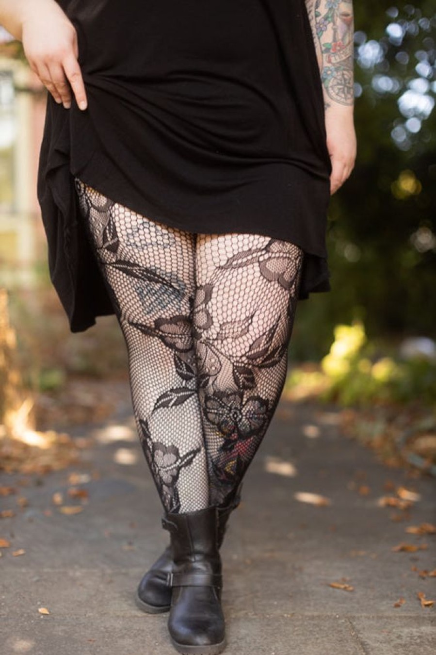 Tights & Leggings Killer Legs Sheer To Waist Tights | Plus Size Florals In Bloom Net Tights