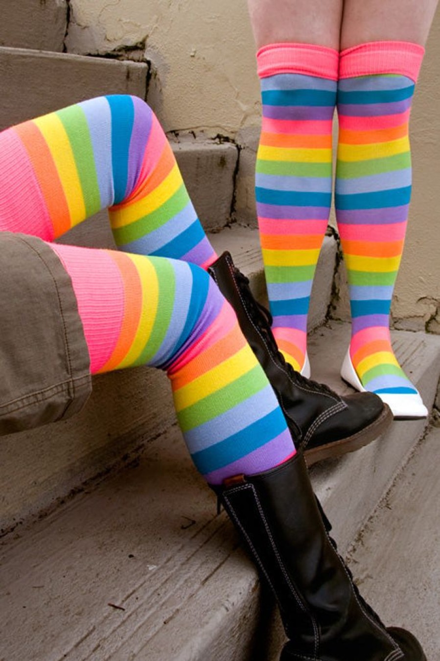 Socks Leg Avenue Thigh Highs | Neon Acrylic Rainbow Thigh High