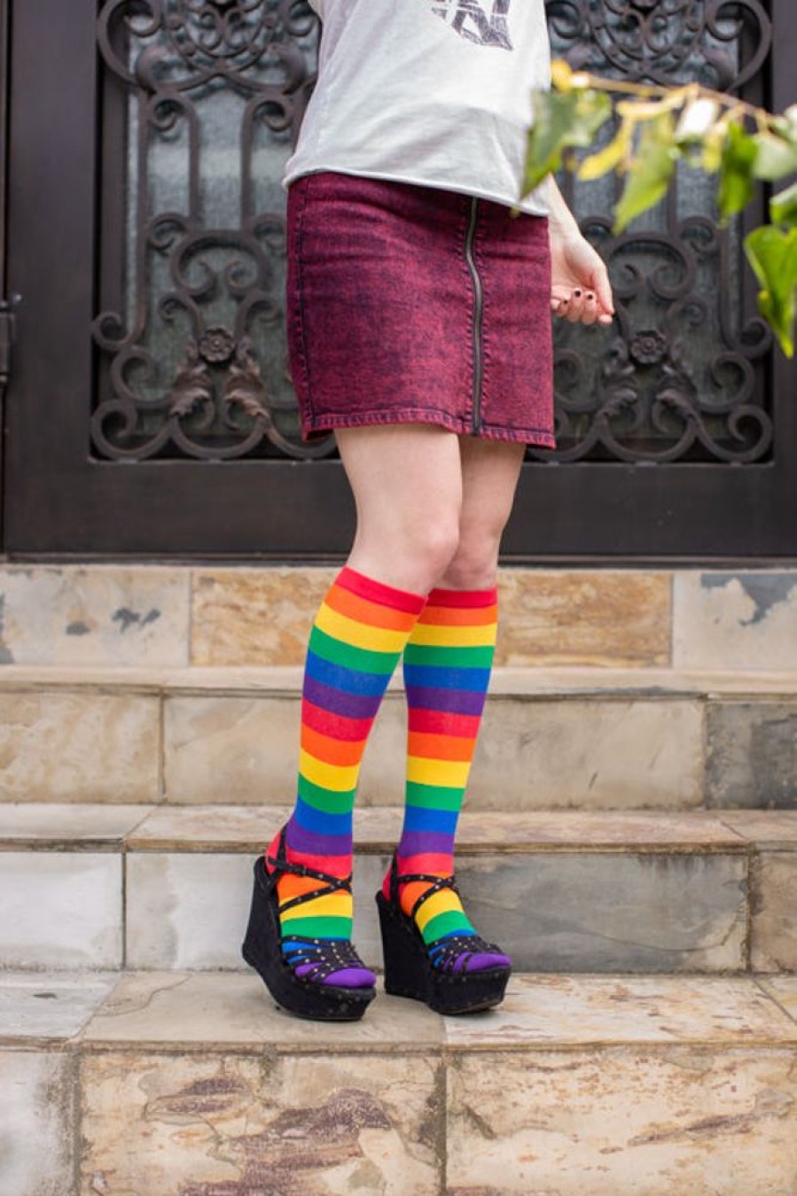 Plus Size Mod Sock Plus Size Knee Highs | Classic Rainbow Striped Knee High