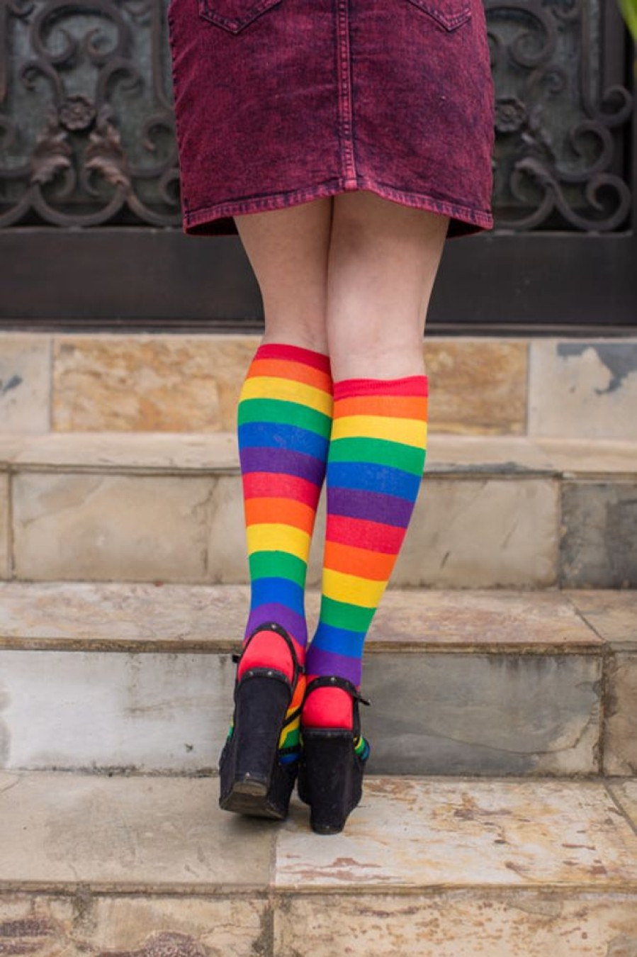 Plus Size Mod Sock Plus Size Knee Highs | Classic Rainbow Striped Knee High