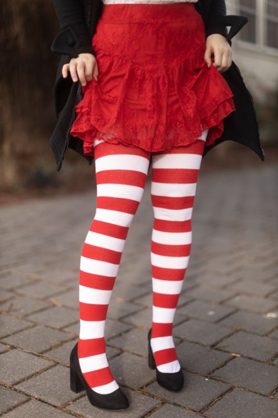 Socks Dreamer Socks Thigh Highs | Extraordinarily Longer Candy Cane Stripe Socks