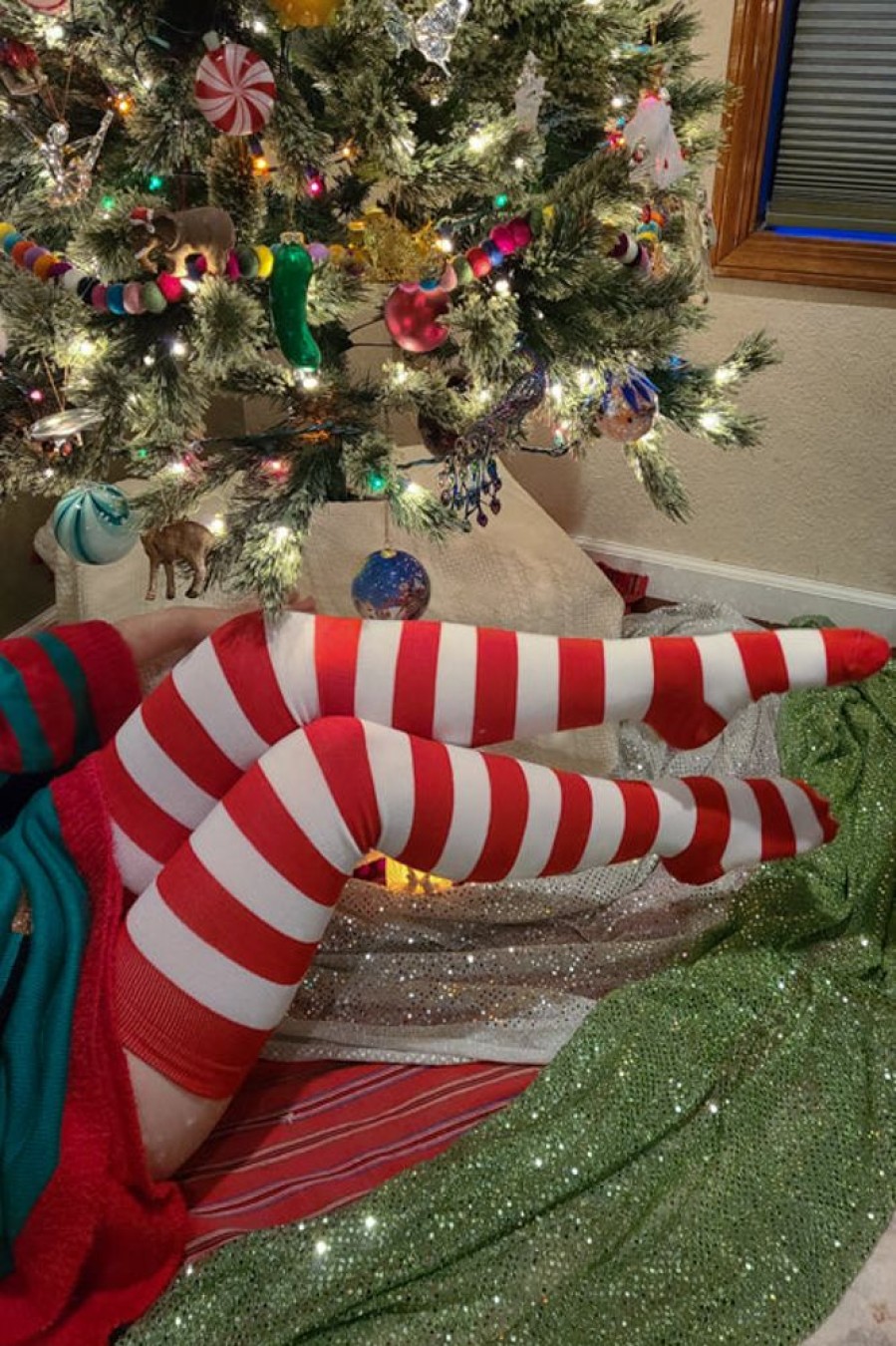 Socks Dreamer Socks Thigh Highs | Extraordinarily Longer Candy Cane Stripe Socks