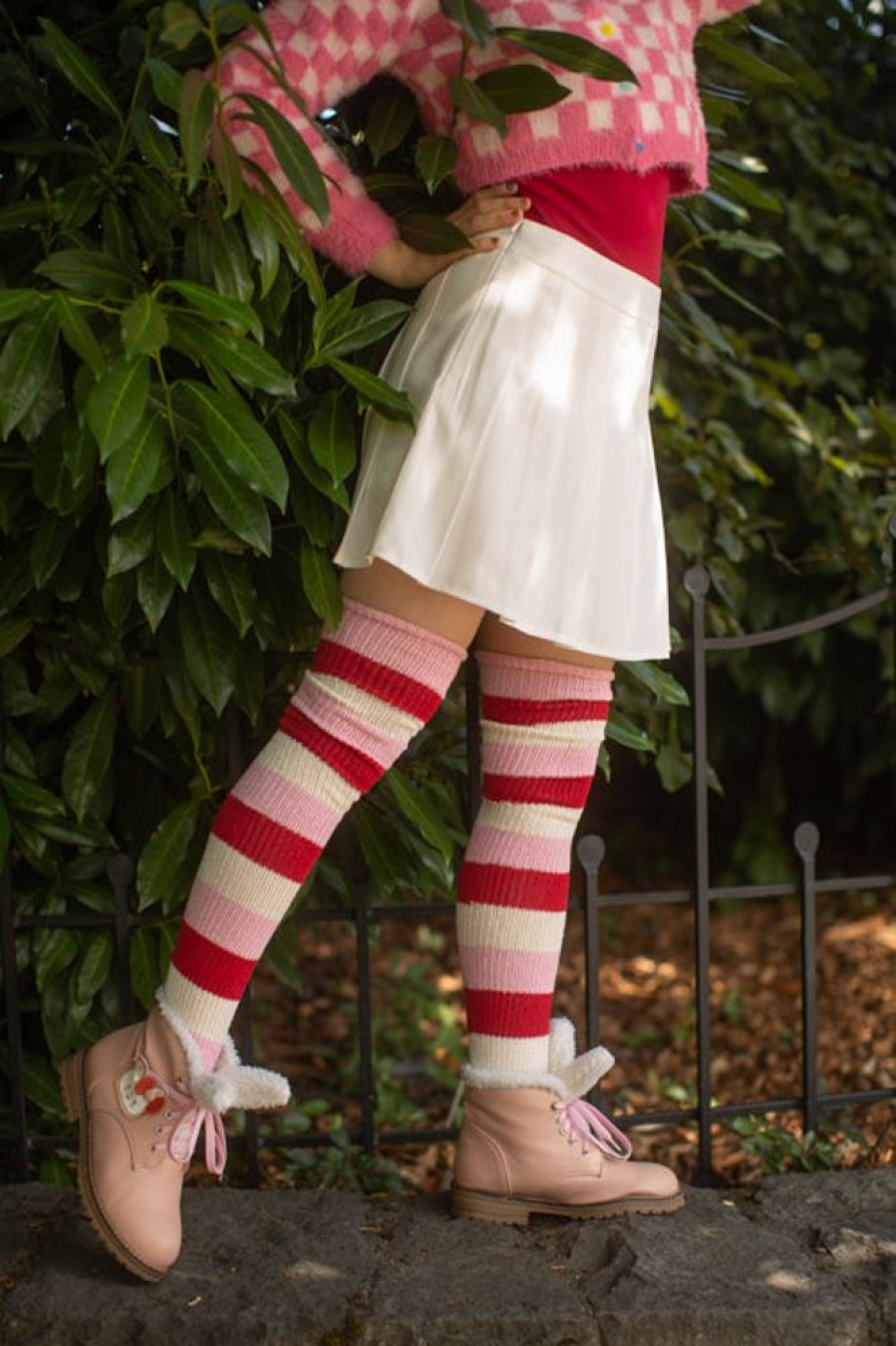 Plus Size DreaM Stockings Plus Size Thigh Highs | Strawberry Shortcake Stripes Thigh High Socks