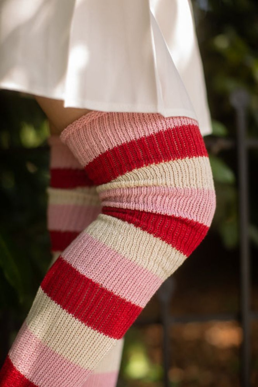 Plus Size DreaM Stockings Plus Size Thigh Highs | Strawberry Shortcake Stripes Thigh High Socks