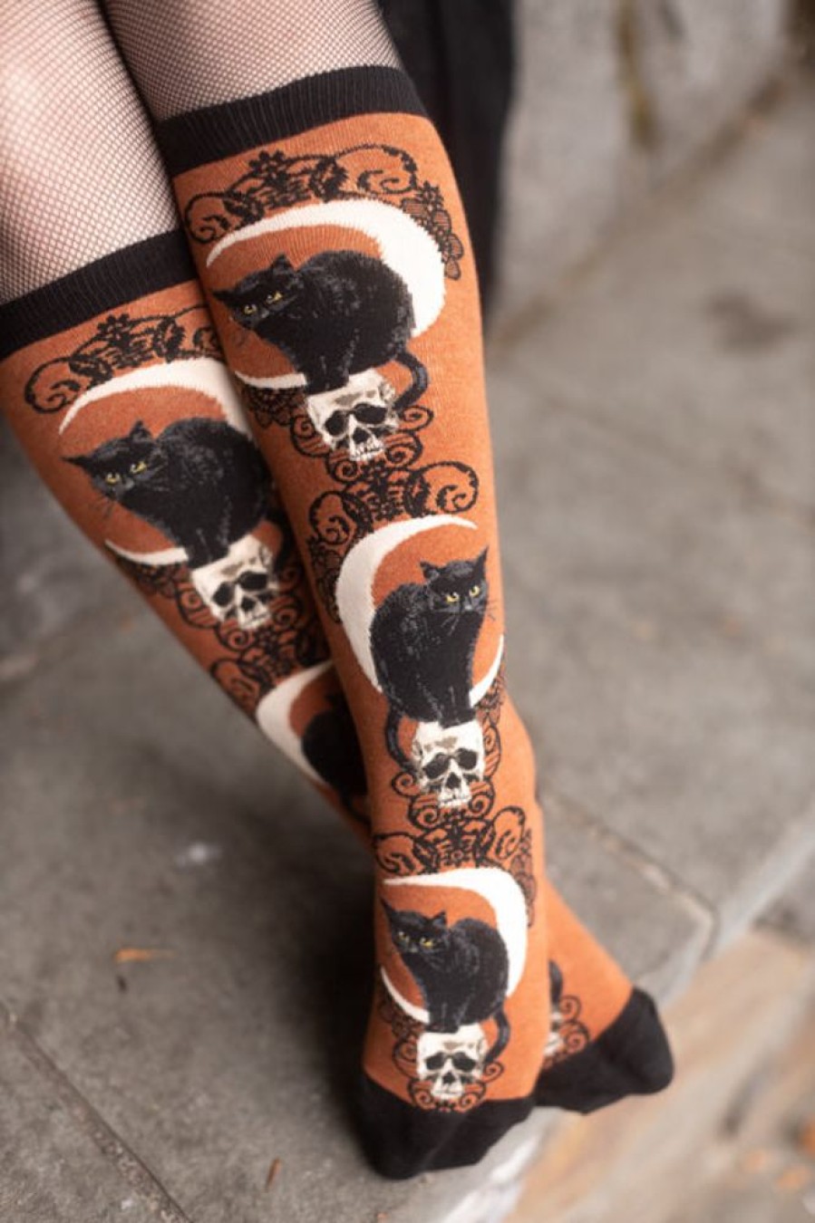 Plus Size Mod Sock Plus Size Knee Highs | Black Cat Moon Knee High