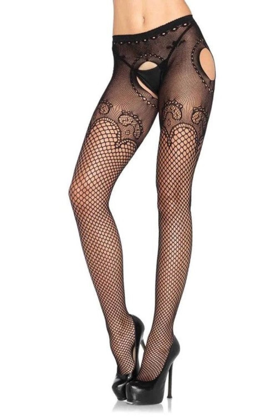 Tights & Leggings Leg Avenue Sheer To Waist Tights | Duchess Lace Top Industrial Net Suspender Tights