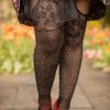 Plus Size Leg Avenue Plus Size Thigh Highs | Plus Size Rhinestone Lace Top Fishnet Stockings With Attached Garter