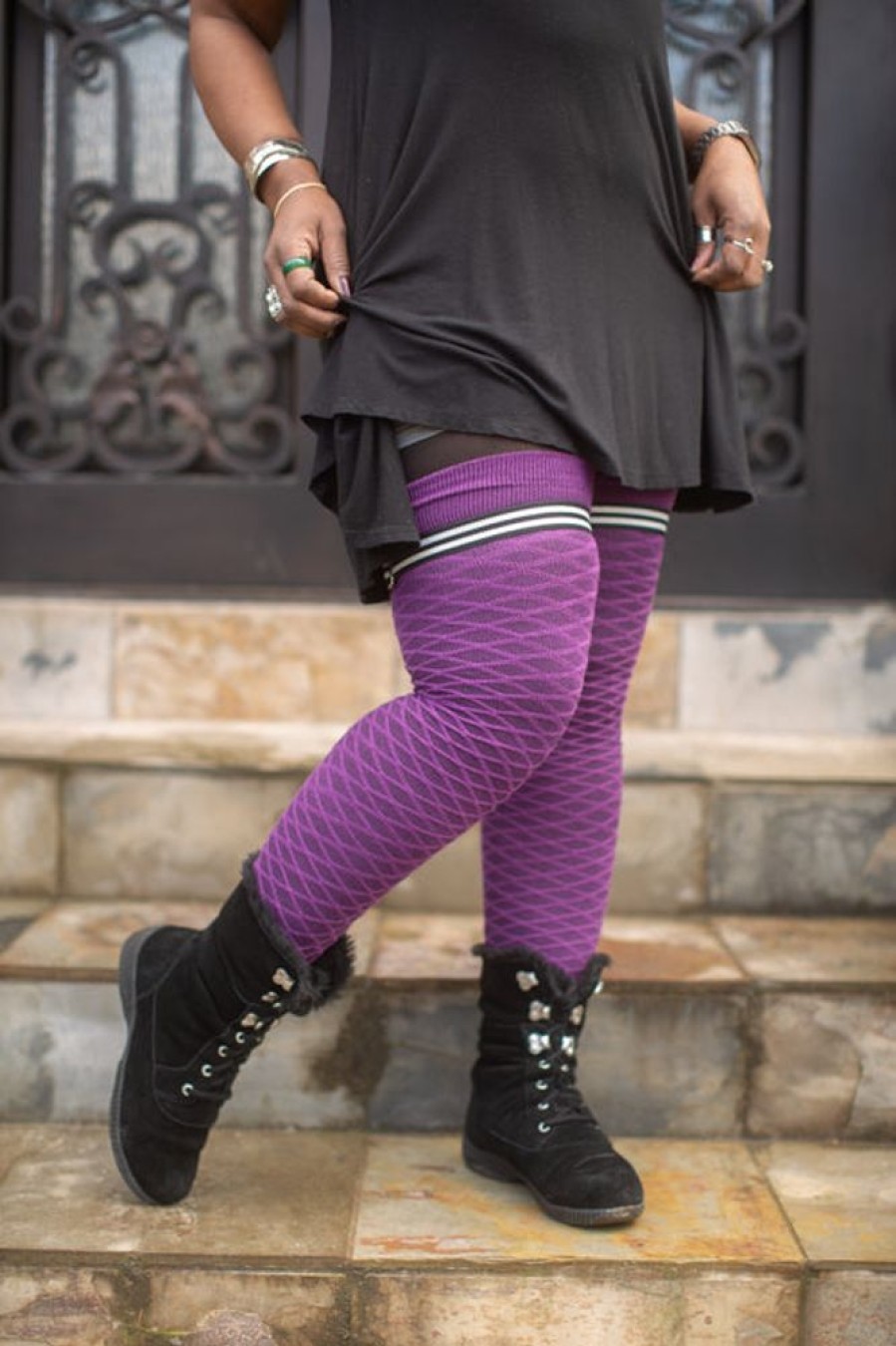 Plus Size Dreamer Socks Plus Size Thigh Highs | Extraordinarily Longer Organic Diamond Wave Socks