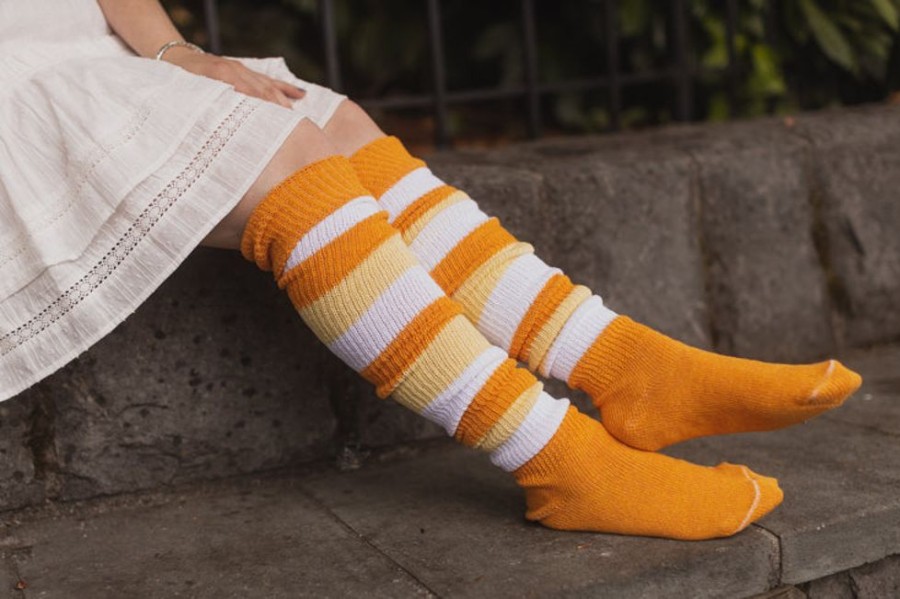 Plus Size DreaM Stockings Plus Size Thigh Highs | Candy Corn Stripes Thigh High