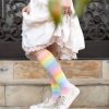 Plus Size Mod Sock Plus Size Knee Highs | Pastel Rainbow Striped Knee High