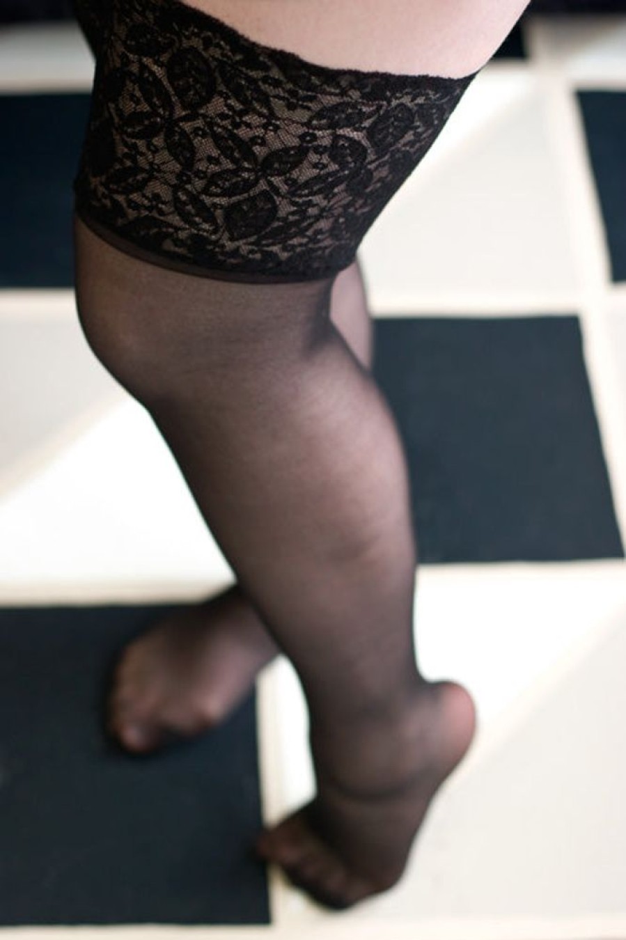 Socks Leg Avenue Stockings | Plus Size Sheer Stockings With Lace Stay-Up Top