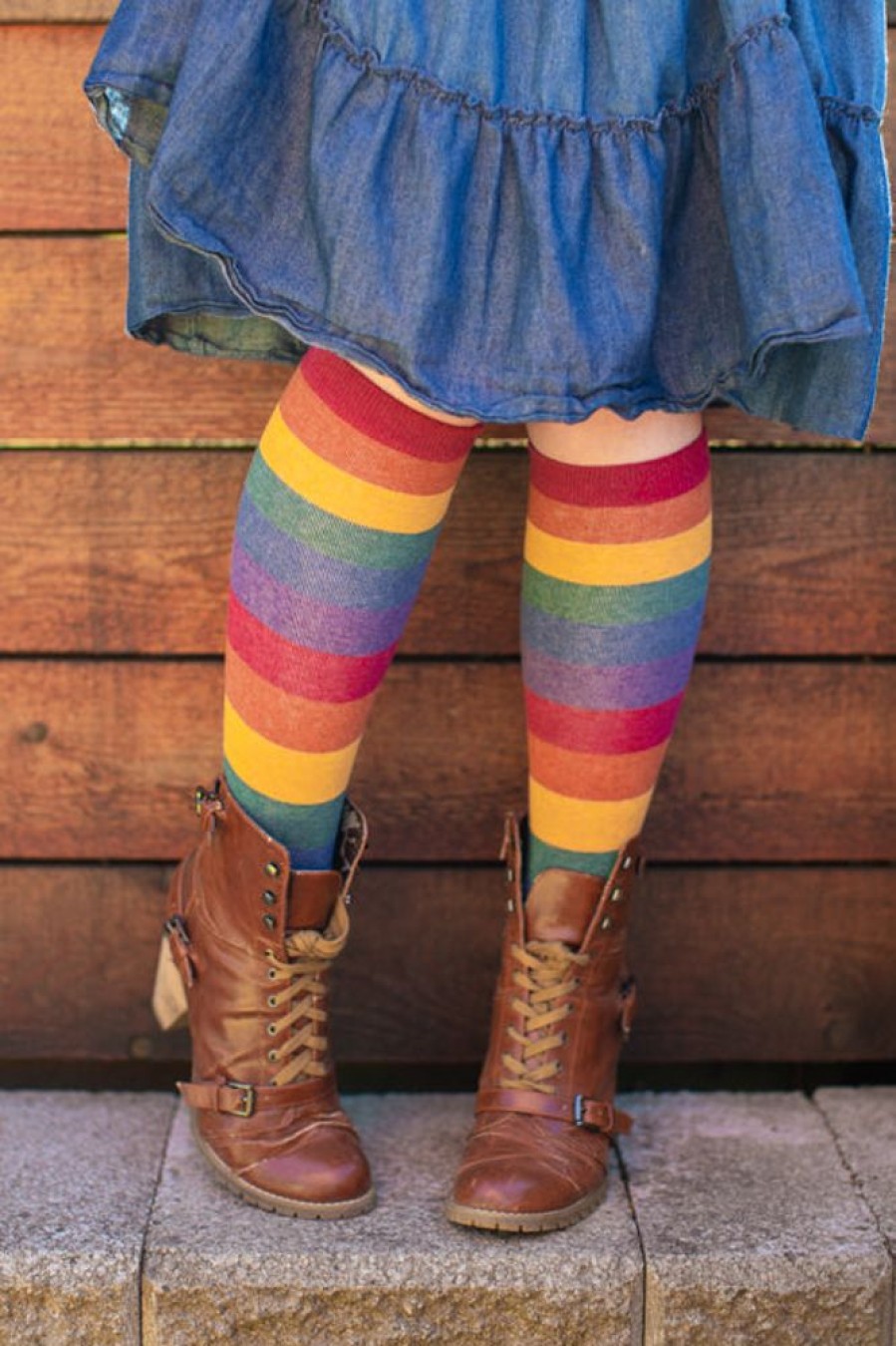 Plus Size Mod Sock Plus Size Knee Highs | Heather Rainbow Striped Knee High