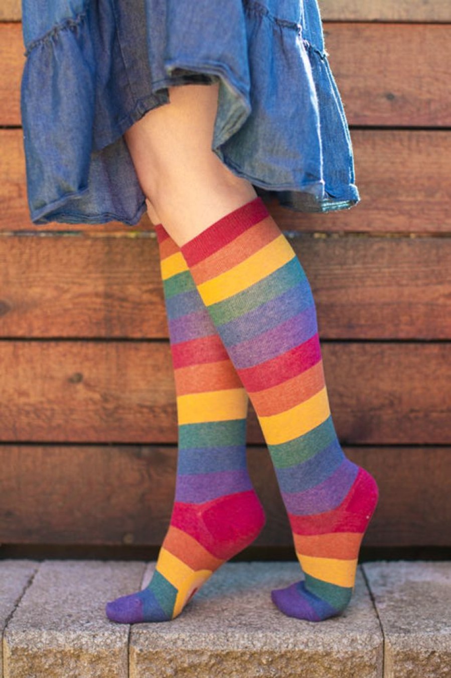 Plus Size Mod Sock Plus Size Knee Highs | Heather Rainbow Striped Knee High