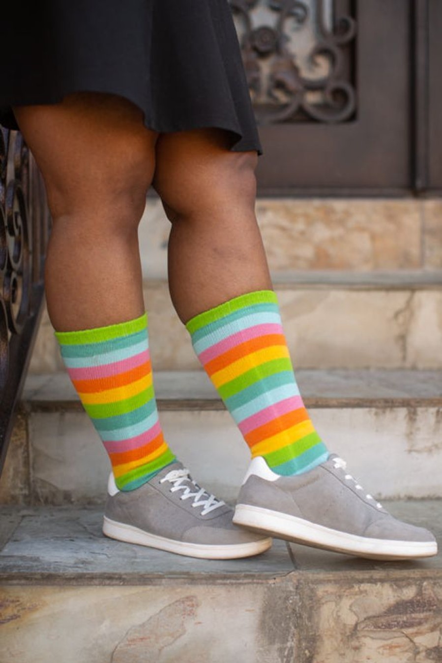 Socks Foot Traffic Knee Highs | Citrus Stripe Rainbow Toe Socks