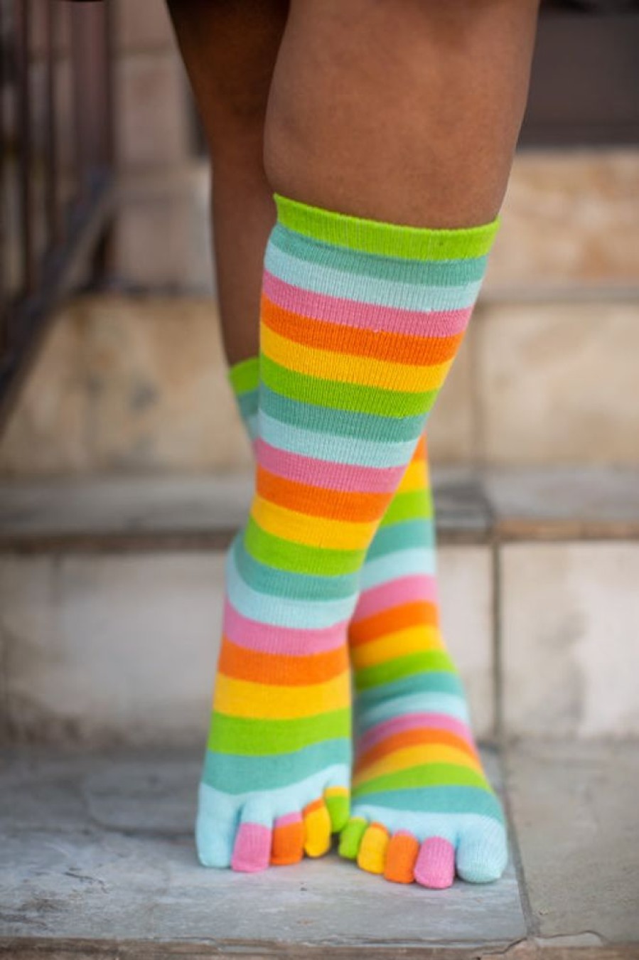 Socks Foot Traffic Knee Highs | Citrus Stripe Rainbow Toe Socks