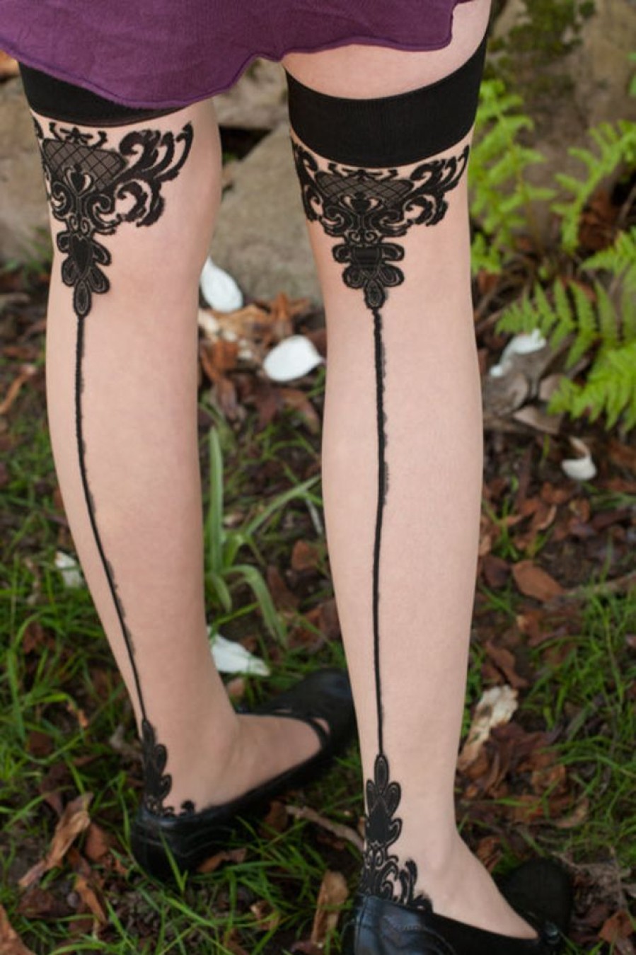 Socks Leg Avenue Over The Knee | Sheer Baroque Cuban Heel Backseam Stockings