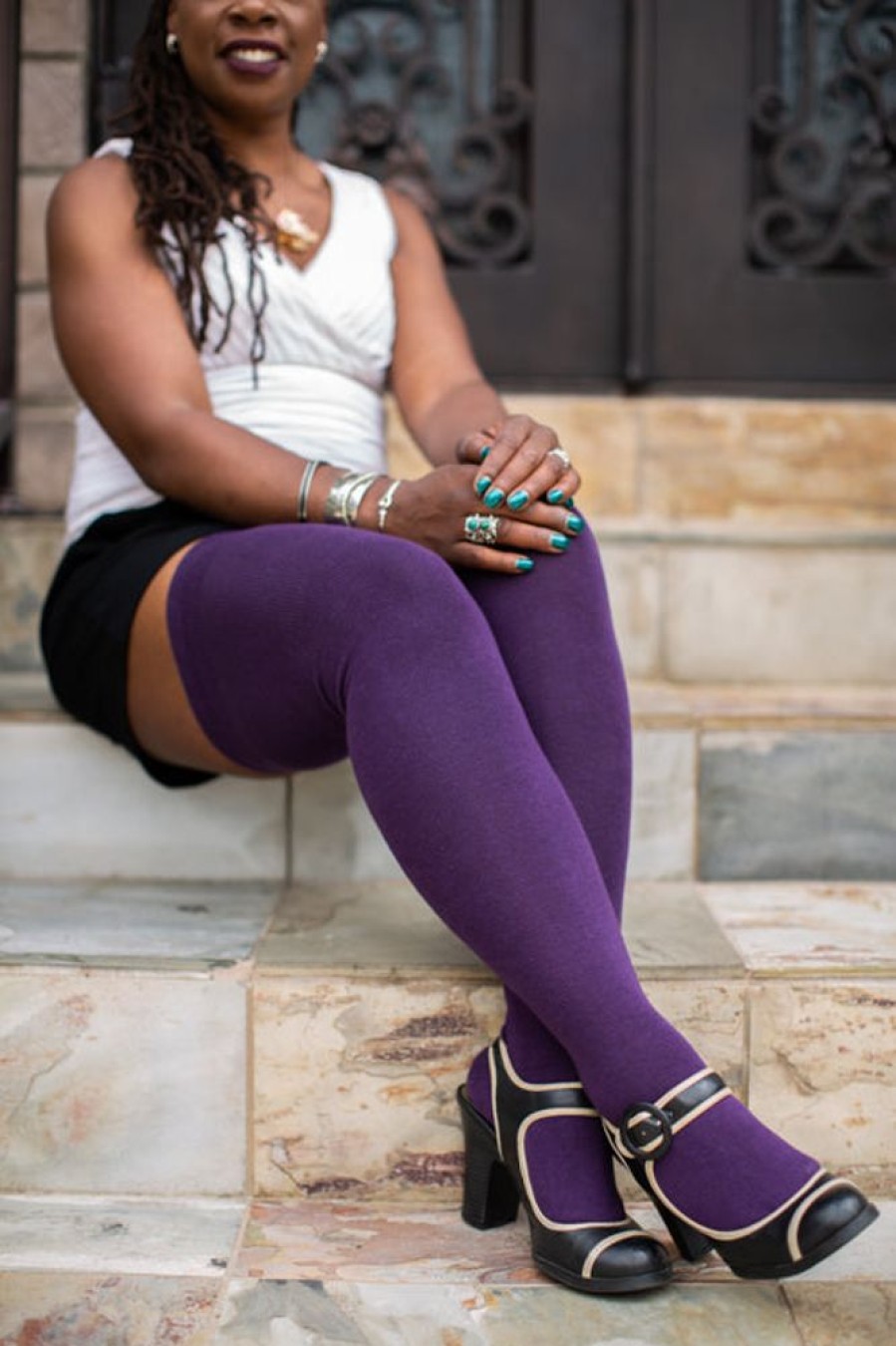 Plus Size Dreamer Socks Plus Size Thigh Highs | Oops! Extraordinarily Longer Thigh High - Plum