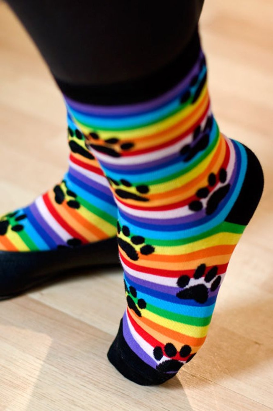 Socks K Bell Crew Socks | Rainbow Stripe Paw Print Crew