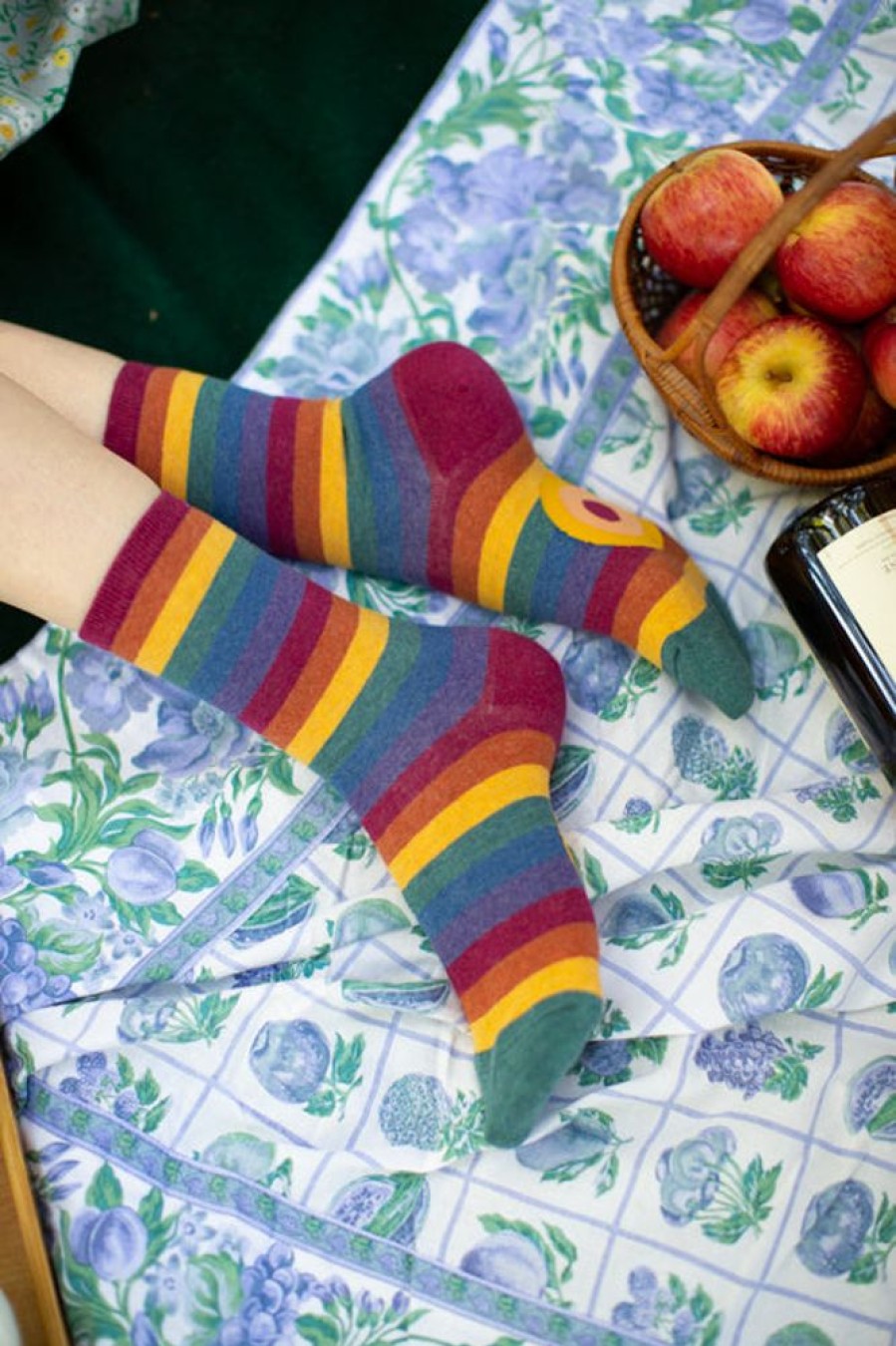 Plus Size Mod Sock Plus Size Crew Socks | Heather Rainbow Striped Crew