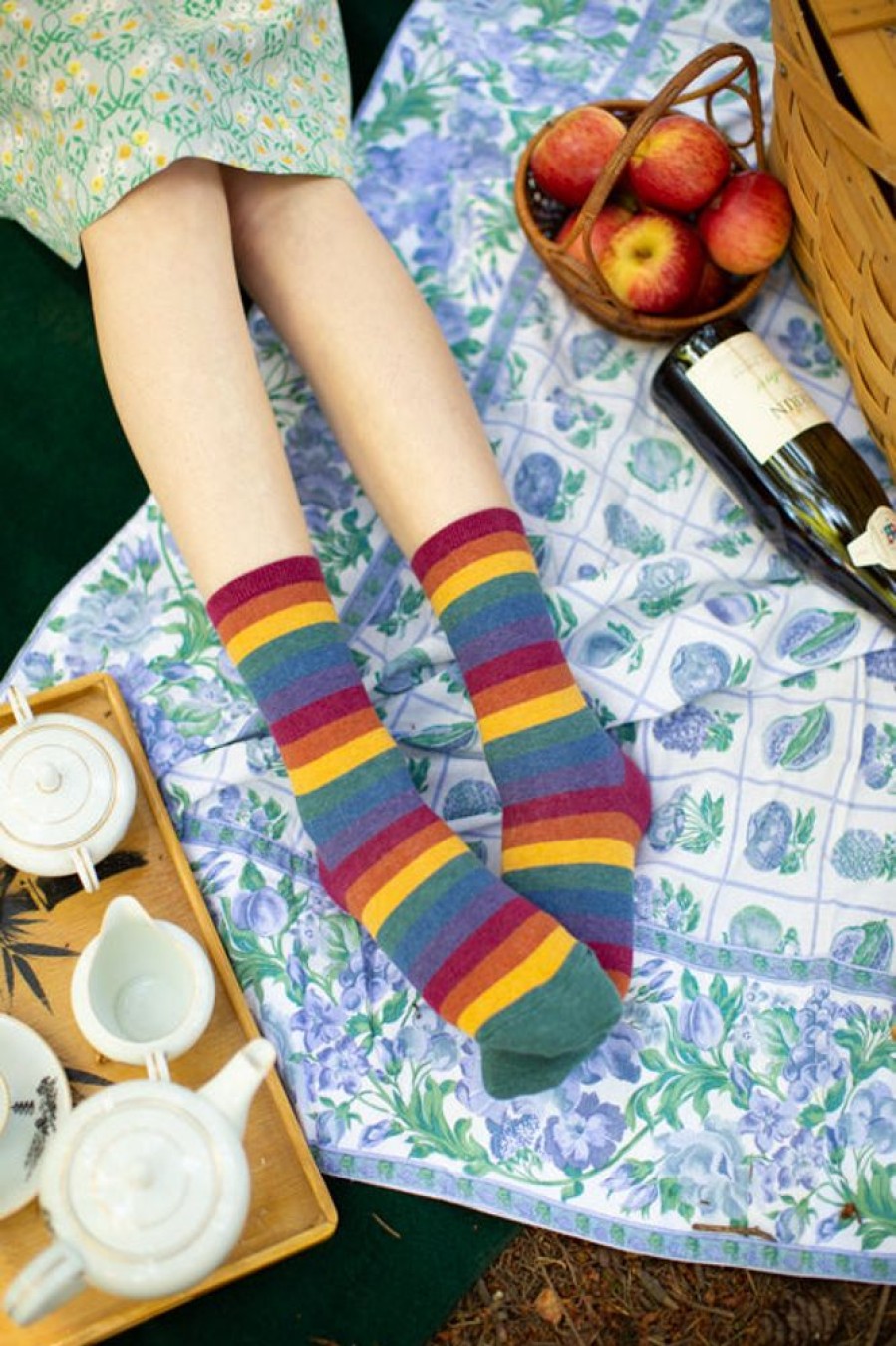 Plus Size Mod Sock Plus Size Crew Socks | Heather Rainbow Striped Crew