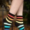 Socks K Bell Crew Socks | Rainbow Rugby Stripe Relaxed Roll Top Crew