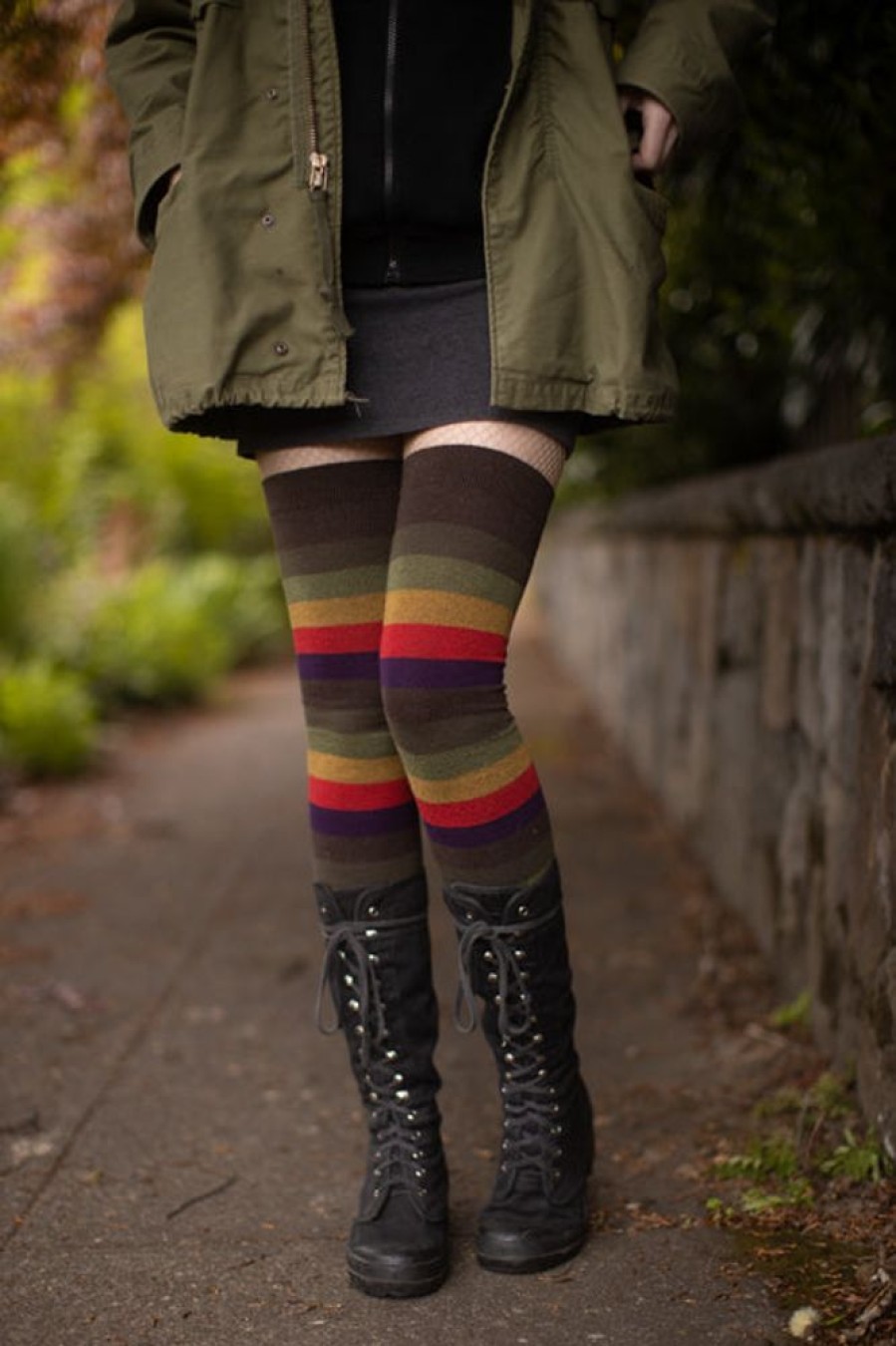 Socks Dreamer Socks Thigh Highs | Extraordinarily Longer Autumn Stripes Thigh High