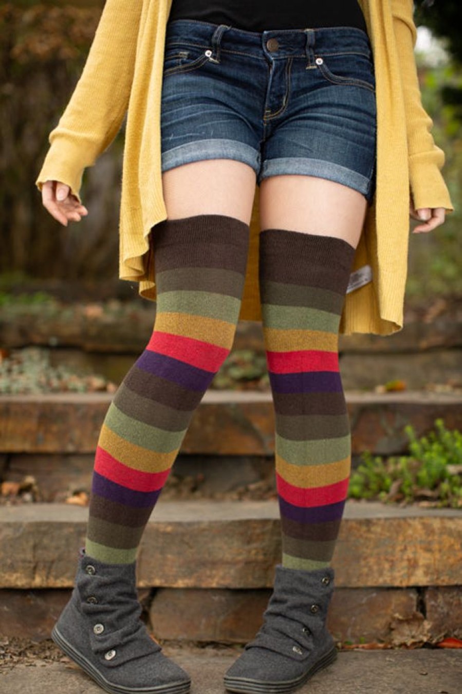 Plus Size Dreamer Socks Plus Size Thigh Highs | Extraordinary Autumn Stripes Thigh High