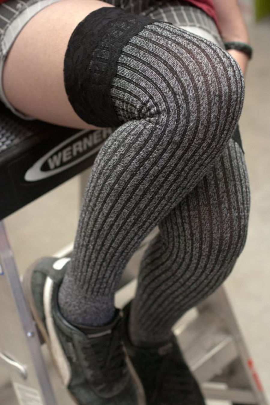 Socks Leg Avenue Over The Knee | Ribbed Knit Marled Slouch Otk Socks With Wide Lace Top