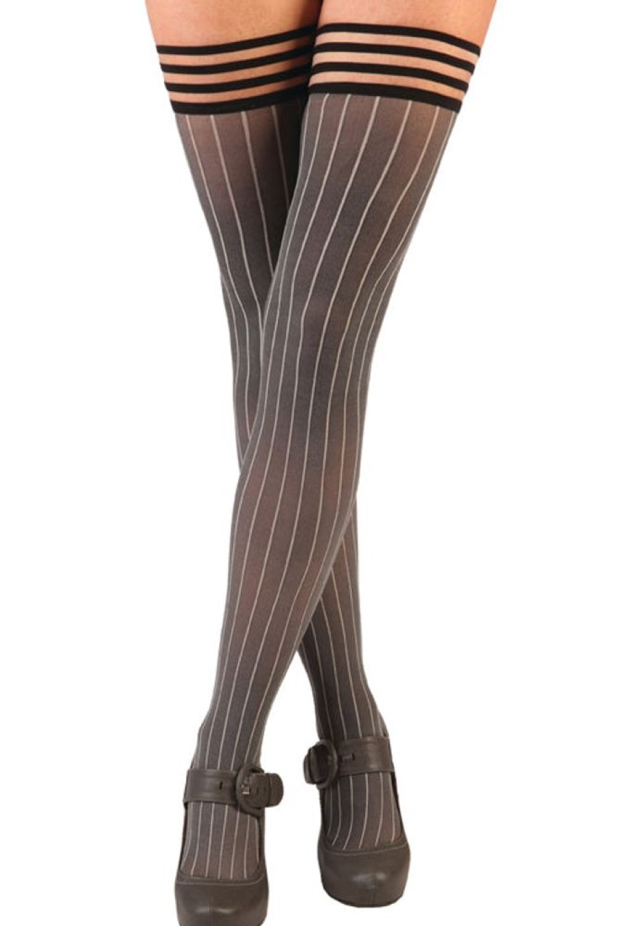 Socks Kix'ies Stockings | Annabelle Pinstripe Thigh Highs With Stay-Up Top