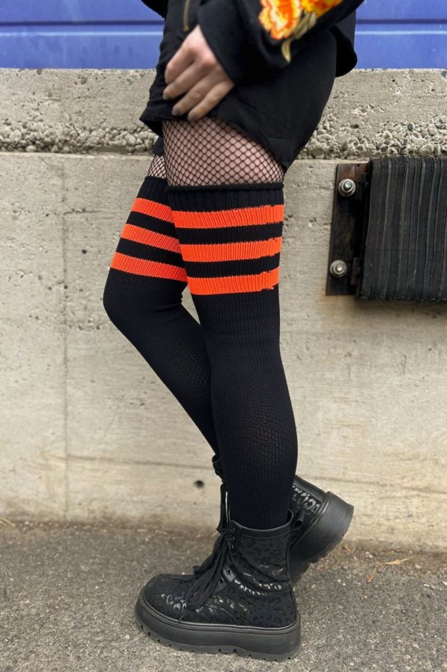 Plus Size Dreamer Socks Plus Size Thigh Highs | Neon Power Stripe Thigh High Socks