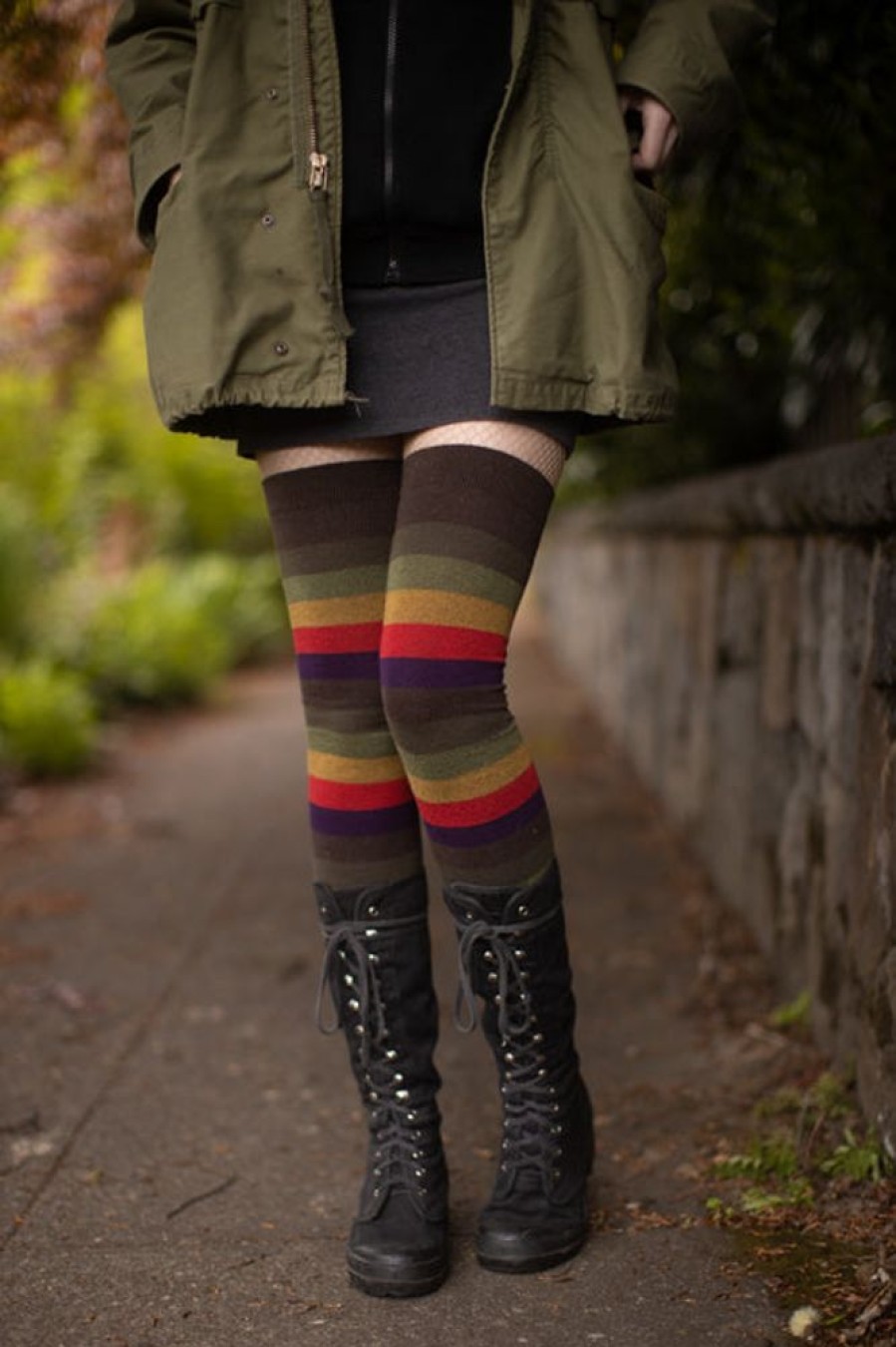 Plus Size Dreamer Socks Plus Size Thigh Highs | Extraordinarily Longer Autumn Stripes Thigh High